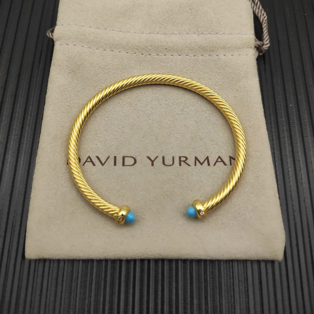 David Yurman 4mm Gold Turquoise Bracelet with Diamonds